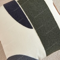 Housse de coussin amovible et lavable en tissu imitation lin crème abstrait moderne, broderie géométrique, décoration intérieure