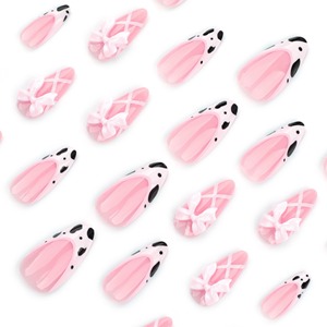 24 unids/set suave acrílico 3601 <span class=keywords><strong>vaca</strong></span> francesa estampado Rosa dulce lazo corto almendra <span class=keywords><strong>uñas</strong></span> con arco prensa en las <span class=keywords><strong>uñas</strong></span> artificiales - Product Image 3