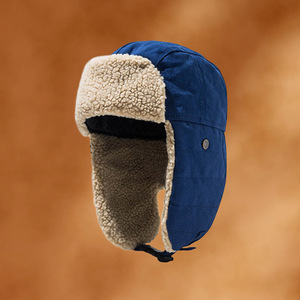 Fleece-Lined Canvas Hat With Ear Flaps Adjustable Warm Windproof Unisex Autumn Winter Cap Solid Color Foldable - Product Image 3