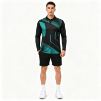 Polo à manches longues pour homme, style décontracté chic, motif géométrique turquoise, sublimation personnalisée, impression intégrale pour vêtements de sport