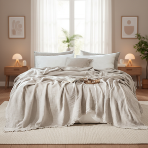 Популярное в США серое однотонное одеяло из 100% хлопка, 4-слойное марлевое, очень мягкое, зимнее, теплое, декоративное покрывало для кровати и дивана - Product Image 2