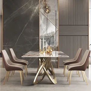 Pandora pizarra mesa de comedor de lujo de luz moderna simple de gama alta de diseño brillante de lujo de piedra rectangular mesa de comedor