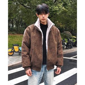 เสื้อแจ็คเก็ตหนังกลับบุขนเชอร์ปาสไตล์อเมริกัน คอตั้ง อุ่นสบาย ทรงหลวม สำหรับผู้ชาย ปิดซิป เหมาะสำหรับใส่ในฤดูหนาว ขายส่ง - Product Image 4