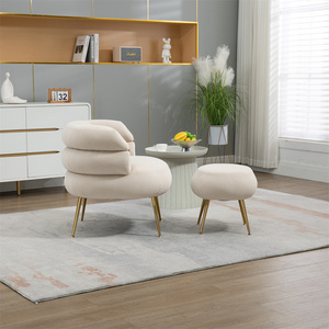 Comfy Lounge Arm <strong>Chair</strong> and Footrest Stool <strong>Set</strong> Single Fabric Sofa Armchair Upholstered Velvet <strong>Barrel</strong> Accent <strong>Chair</strong> with <strong>Ottoman</strong> - Product Image 5