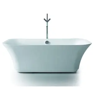 Oval Bak Mandi Modern Acrylic Freestanding Bathtub dengan Stand Stainless Steel