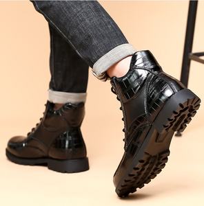 <span class=keywords><strong>Botas</strong></span> de cuero a la moda para <span class=keywords><strong>hombre</strong></span> con diseño de plataforma de tacón cuadrado con patrón de cuadrícula exquisito para ocio y ropa de trabajo - Product Image 2