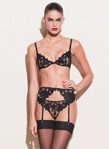 Ensemble de lingerie 3 pièces sexy : soutien-gorge, culotte et bas, avec soutien-gorge sexy brodé en tulle ultra profond en V pour femme, ultra-séduisant - Product Image 2