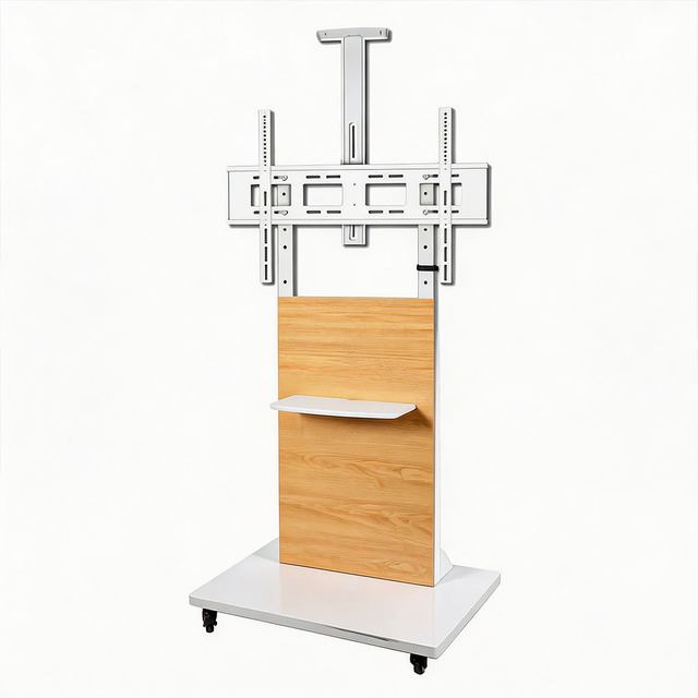 Modern Swivel Height Adjustable Flat Mobile TV Cart Floor Stand 65-75 Inch TVs 150kg Heavy Duty CE Certified Metal Media Shelf