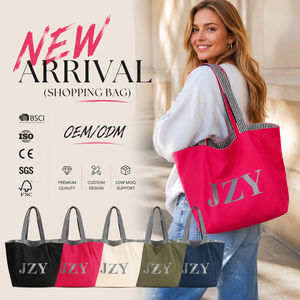 Sac fourre-tout en toile réversible avec imprimé lettres, taille moyenne, poignées courtes, sac à bandoulière pour le shopping, logo personnalisé, OEM, vente en gros, faible MOQ - Product Image 1