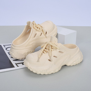 Zuecos de Plástico Color Crema con Diseño de Cordones, Suela Gruesa de EVA, Transpirables, Fáciles de Poner, para Mujer, Todas las Temporadas - Product Image 1