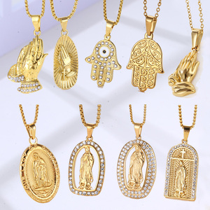 Pendentif moitié-Saint personnalisé, bijou en acier inoxydable, amdusa, fleur d'ange, Rose, avec boussole - Product Image 2