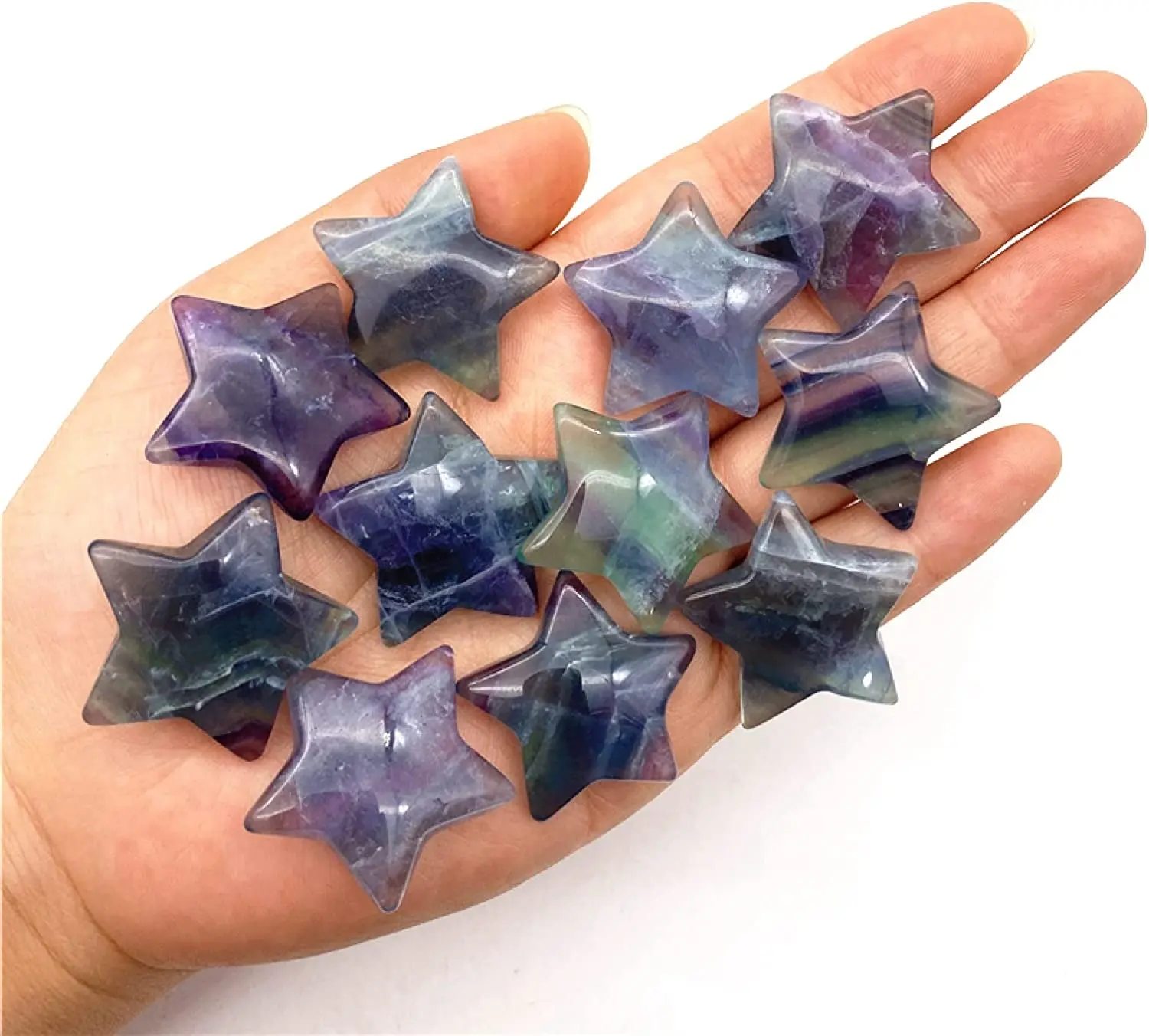 30mm Natural Rainbow Fluorite Crystal Gemstone Star Meditation Healing Chakra Polished Natural Stones Minerals Mini Pocket Star