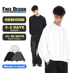 Sudadera de corte holgado con mangas raglán y cuello redondo, 420G, de tejido grueso, con diseño de patchwork, corta y ancha para hombre - Product Image 1