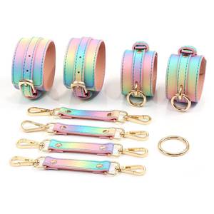 Ensemble en cuir arc-en-ciel coloré SM, kit de bondage fluorescent, menottes, collier, harnais érotique pour couples 18+, MUQU TZ-8018 - Product Image 5