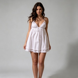Nouveautés 2026 : Robe de Nuit Babydoll en Coton et Dentelle Broderie Anglaise pour Femme, Pyjama Personnalisé en Dentelle, Robe de Nuit Sexy pour Femme - Product Image 3