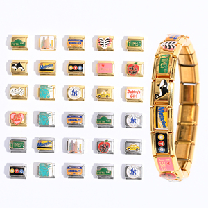 Abalorios Italianos de Acero Inoxidable con Baño de Oro PVD de 18k, Serie Metropolitan de Nueva <span class=keywords><strong>York</strong></span>, para Pulseras, Venta al por Mayor - Product Image 1