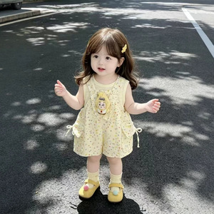Tenues d'été pour filles RTS, nouvelle collection, combinaison en coton à imprimé étoiles, ensemble de combinaison, <span class=keywords><strong>gilet</strong></span> floral mignon, tenue deux pièces pour bébé - Product Image 3