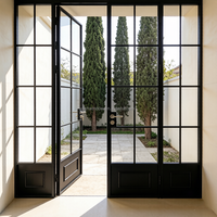 Porte battante double à arche française, quincaillerie en laiton, cadre étroit, grille en aluminium, cloison en verre, étanche, pour entrée extérieure et salle de bain