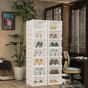 Cadeau pour patron Nouveau porte-chaussures pliable multifonctionnel en plastique Boîte de rangement pour chaussures pliable pour placard Porte à ouverture latérale - Product Image 6