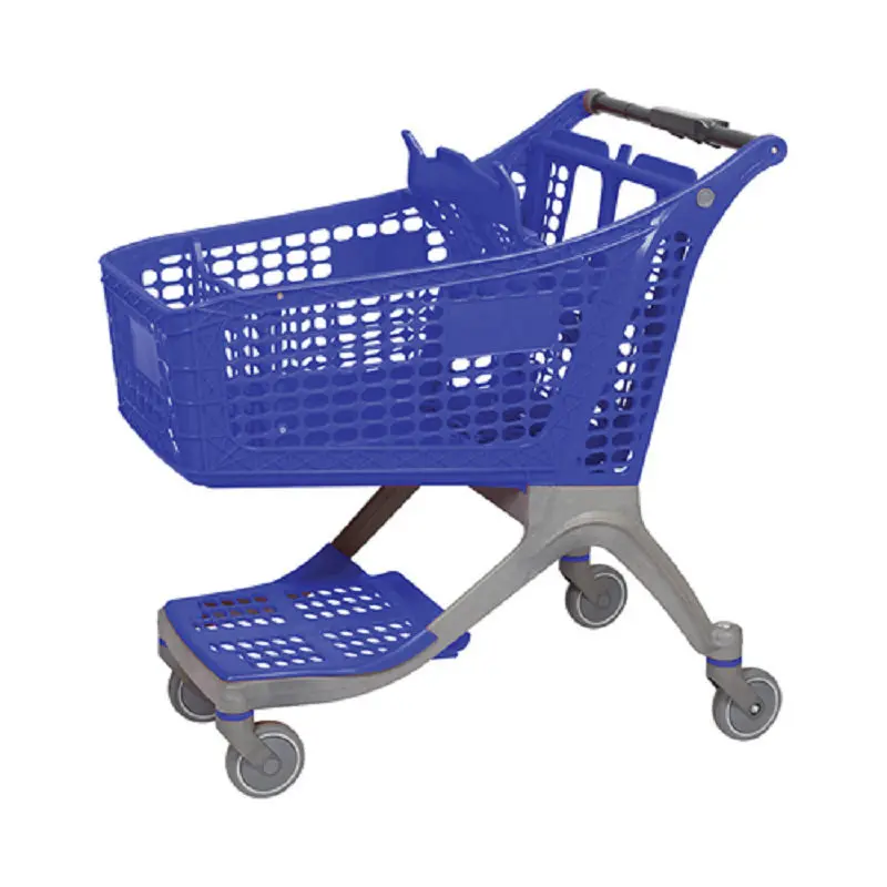 Chariot de supermarché 180L en plastique bleu de style américain