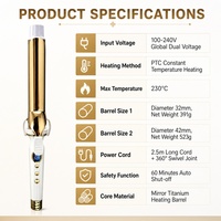 Torlin Electric Rizador de Pelo Personalizable para Salón, Placa de Cerámica, Estilizador de Pelo con Barril de 1 Pulgada, Pantalla LCD, Listo para Viajes, Rizador Doméstico