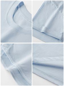 เสื้อยืดผู้หญิงดีไซน์ทันสมัย คุณภาพสูง ผ้าฝ้ายถัก 100% ลายเรียบง่าย น้ำหนัก 220 กรัม ผ้าไม่ยับ ทรงหลวม แขนสั้น - Product Image 5