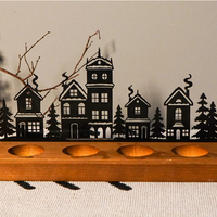 Décorations de table pour fête de Noël et mariage, cadeau, design en métal, base en bois, lumière alimentée par batterie, ornements d'arbre de Noël, noir