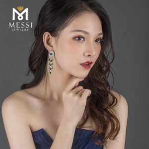 Messi Jewelry butterfly Knot <strong>Drop</strong> <strong>Earring</strong> With Tear Shape <strong>Emerald</strong> Tassel <strong>Earring</strong> Woman Luxury Wedding <strong>Emerald</strong> Jewelry - Product Image 2