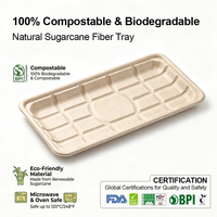Composteerbare voedselveilige suikerrietbagasse schaal 274x149x18,5mm voor verse producten & vlees, commercieel, FDA, BRC, groothandel