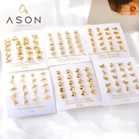 Ivyason — boucles d'oreilles en Zircon, bijoux de mode, en acier inoxydable 316L, ensemble de 10 boucles d'oreilles géométriques, plaqué or