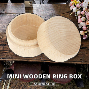 Mini Classic Round Wooden <b>Storage</b> <b>Box</b> for Wedding Ring Jewelry DIY Multi-function <b>Folding</b> Container Case - Product Image 2
