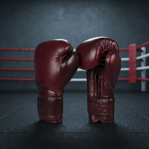 Burgundy Leather Boxing Gloves with <b>Velcro</b> Closure Adjustable Wrist <b>Strap</b> for Adult Training - Product Image 4