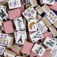 160PCS Ubin Mahjong Resin Gaya Amerika Tema Landmark & Makanan Prancis Set Permainan Mahjong Cetak Kustom Produsen