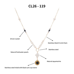 <span class=keywords><strong>Collier</strong></span> Croix en Perle Naturelle et Aigue-marine 2026, Plaqué Or 18K, Acier Inoxydable Anti-ternissement, Esthétique, Vente en Gros pour Femmes - Product Image 2