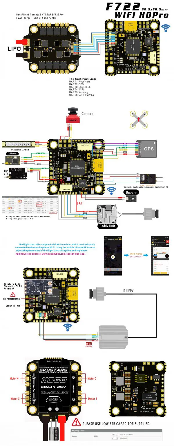 Skystars F722 HD PRO F7 HD3+KO60 BL32-60A 4IN1 3-6S ESC BLheli32 128K DShot 600 4-in-1 ESC Flugstapel für VTC Fpv Renndrohne