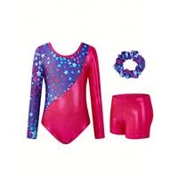 Combinaison de gymnastique moulante en spandex pour enfants, imprimé numérique artistique, tenue de danse performante et tendance à manches longues