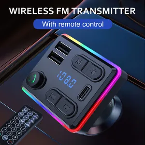 Pengisi daya USB portabel nirkabel di mobil, speaker MP3 USB pengendali jarak jauh, perlengkapan mobil pemancar FM dengan fitur cepat BT pengisi daya USB
