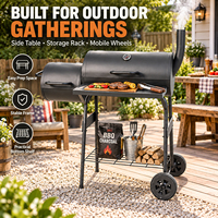 Barbecue portable en acier inoxydable à double étage avec fumoir et rôtissoire, chariot à charbon de bois à double compartiment de cuisson pour fêtes
