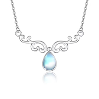Bijoux fantaisie S925 argent sterling plaqué rhodium goutte d'eau collier de pierre de lune