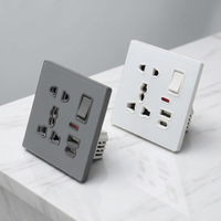 Prise murale universelle 10A avec port de charge USB-C 18W, ignifuge, en PC, pour le marché africain et du Sud-Est asiatique