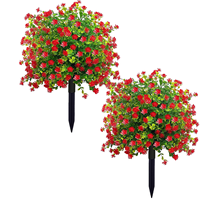 Ensemble de 2 arbres artificiels en buis résistant aux UV avec fleurs rouges pour la décoration extérieure du jardin et du balcon