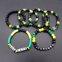 Pulsera Elástica con Cuentas de Colores de la Bandera de Jamaica, Estilo Rasta Reggae, Joyería Boho con Cuentas de Madera y Resina con Letras en Rojo, Amarillo, Verde y Negro para Hombres y Mujeres