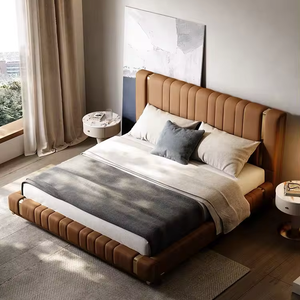 Le plus récent <span class=keywords><strong>lit</strong></span> en cuir marron italien maison confortable en bois cadre doré <span class=keywords><strong>lit</strong></span> Villa maître moderne Simple chambre <span class=keywords><strong>lit</strong></span> Double - Product Image 4