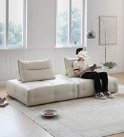 Canapé modulaire en chenille crème style Lime, idéal pour petit appartement, salon, forme cubique, confort modéré