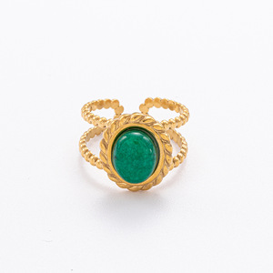 Natural Stone <b>Ring</b> Stainless Steel 18K Gold Plated Bezel Setting Open Design Women's Jewelry Party Fashion <b>Rings</b> - Product Image 4