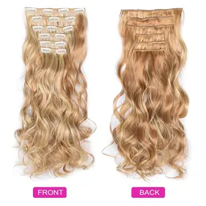 Wholesale 18 Inch Highlight Piano color Natural Wave Clip In Hair Extension 6 pcs Double Weft Synthetic Clip On Hair Extensions