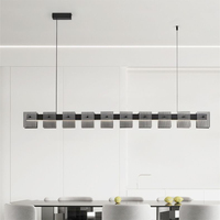 Lustre LED moderne en verre cannelé, luminaire suspendu rond en métal noir, lampe suspendue pour salle à manger, îlot de cuisine