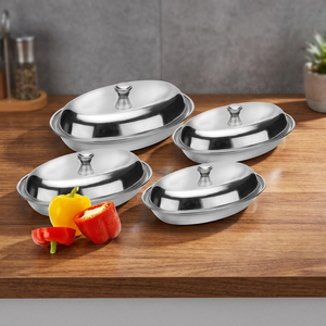 Vente en gros : Plateau de service ovale en acier inoxydable, assiette de table pour servir les plats, les collations, le curry, vaisselle de table, bols - Product Image 4