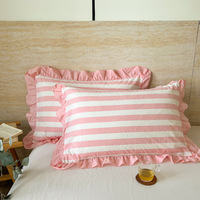 Housse de coussin de canapé en coton pur personnalisée, taie d'oreiller en coton naturel, coussin de canapé doux à rayures verticales de designer