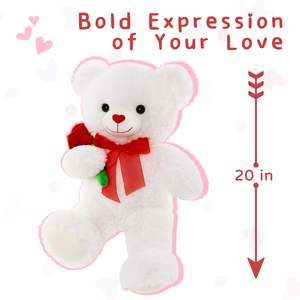 Sofort Lieferbar: Niedlicher Weißer Plüsch-Teddybär mit Blume als Bestes Geschenk für Freundin zum Valentinstag, Geburtstag, Jahrestag - Product Image 2